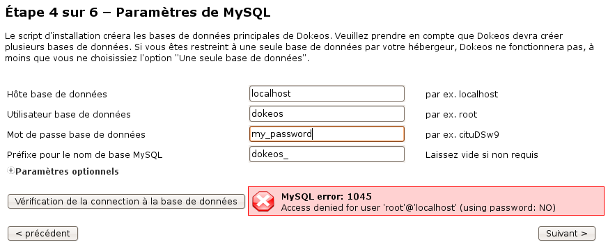 Configuration MySQL Dokeos