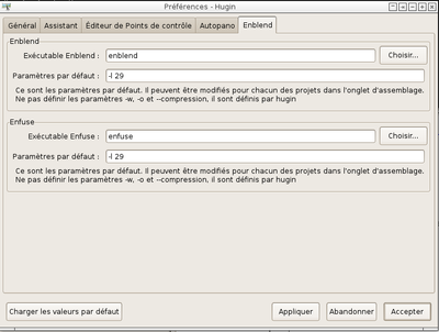 Préférences Hugin - onglet Enblend
